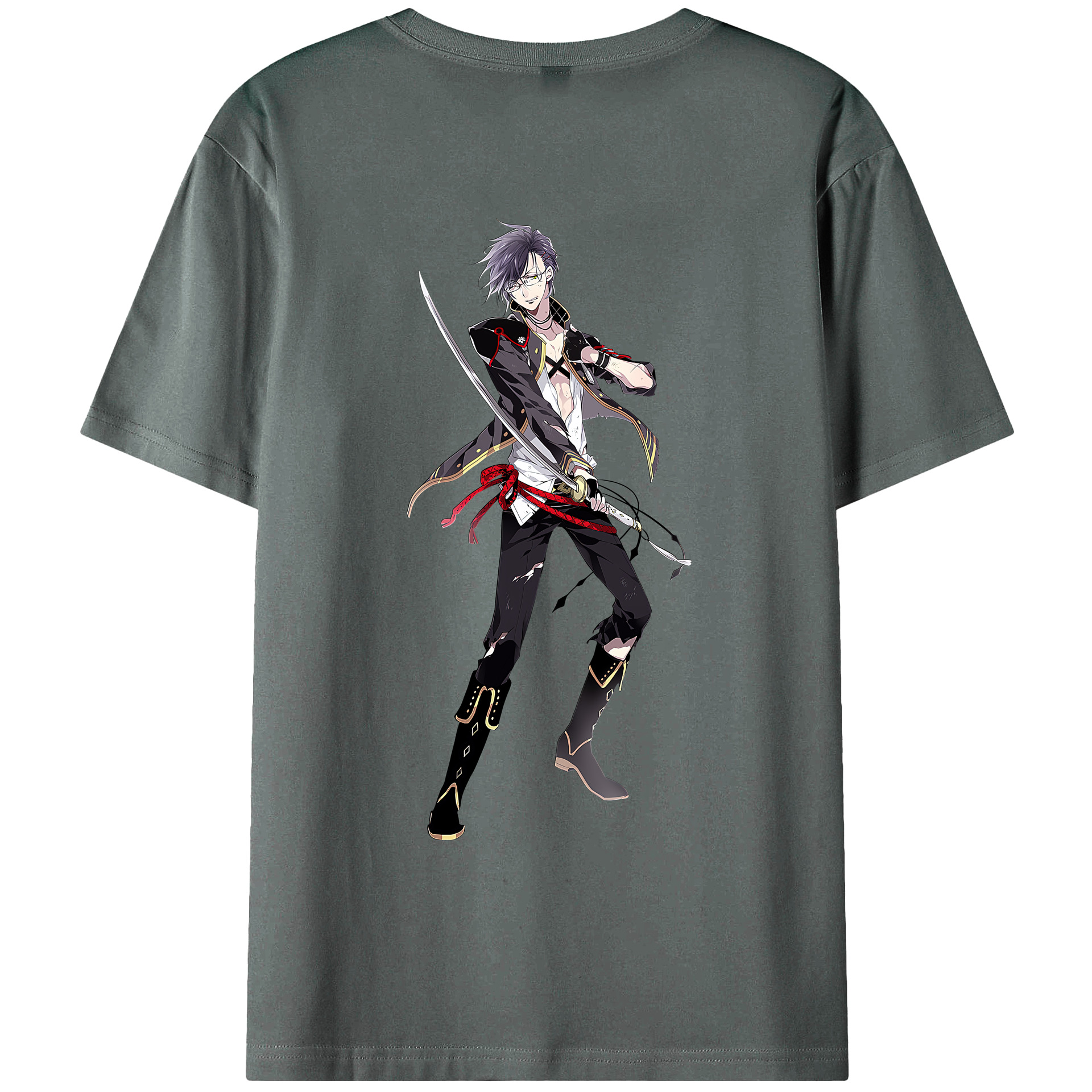 （画像用） 刀剣乱舞 Touken Ranbu 綿100％ メンズ半袖Tシャツ（バックプリント） 通気性